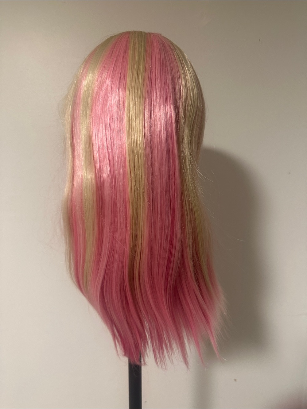 Pink and Blonde Synthetic Wig - Two-Tone Straight Style